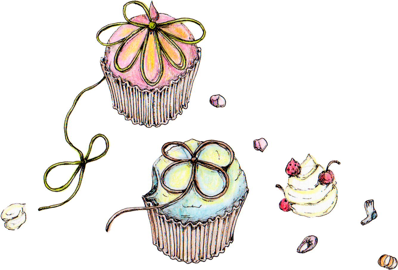 カップケーキにリボンをつけて